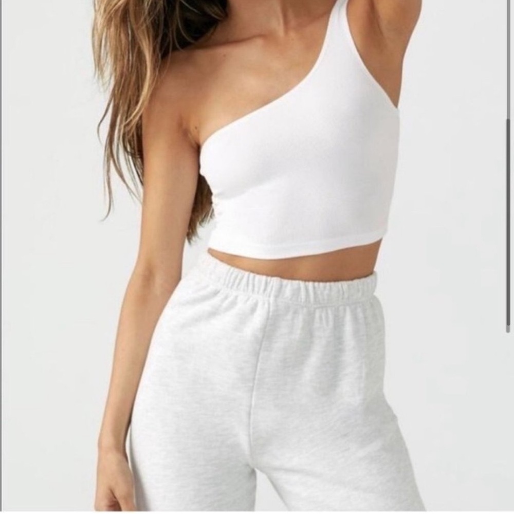 Joah Brown Single Strap Crop Tank in White NWT !